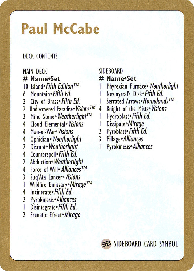 Paul McCabe Decklist [World Championship Decks 1997] | Good Games North