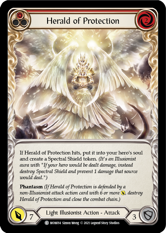 Herald of Protection (Red) [MON014-RF] 1st Edition Rainbow Foil | Good Games North