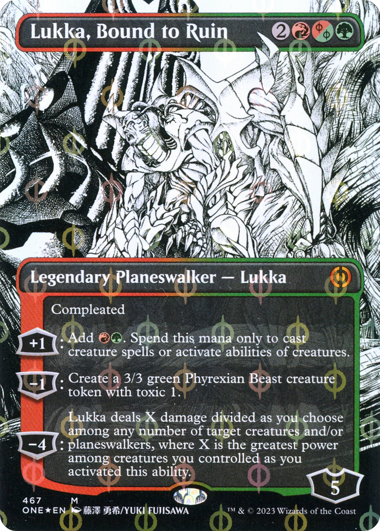 Lukka, Bound to Ruin (Borderless Manga Step-and-Compleat Foil) [Phyrexia: All Will Be One] | Good Games North