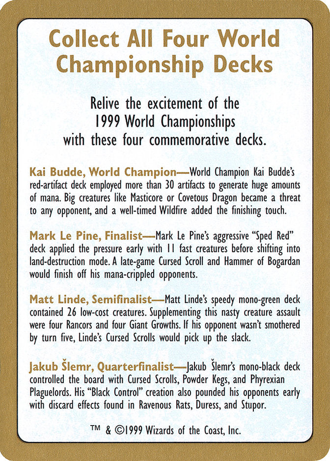 1999 World Championships Ad [World Championship Decks 1999] | Good Games North