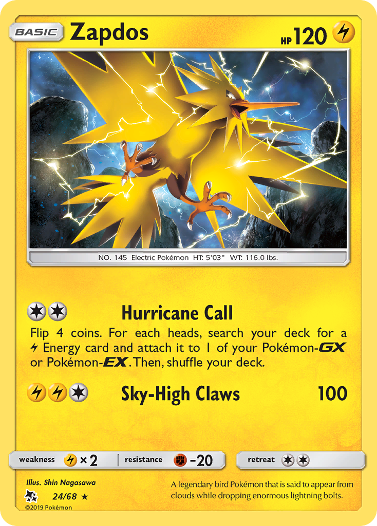 Zapdos (24/68) [Sun & Moon: Hidden Fates] | Good Games North