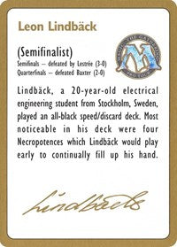 1996 Leon Lindback Biography Card [World Championship Decks] | Good Games North