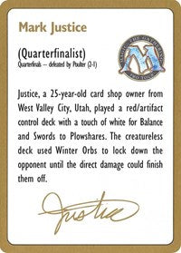 1996 Mark Justice Biography Card [World Championship Decks] | Good Games North
