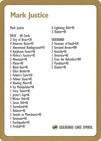 1996 Mark Justice Decklist Card [World Championship Decks] | Good Games North