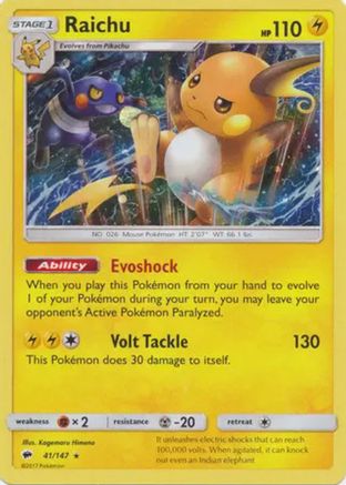 Raichu (41/147) (Cosmos Holo) [Sun & Moon: Burning Shadows] | Good Games North