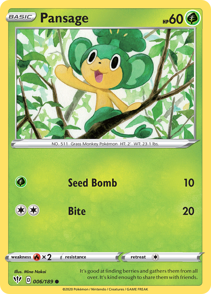Pansage (006/189) [Sword & Shield: Darkness Ablaze] | Good Games North