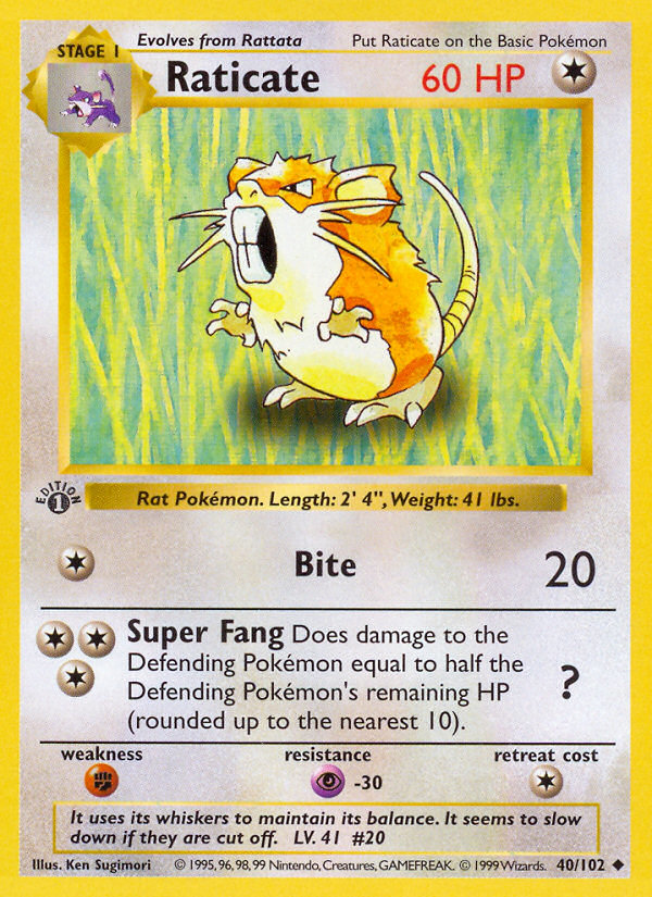 Raticate (40/102) (Shadowless) [Base Set 1st Edition] | Good Games North