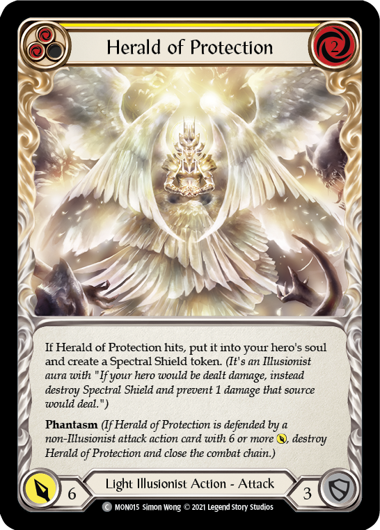 Herald of Protection (Yellow) [MON015-RF] 1st Edition Rainbow Foil | Good Games North