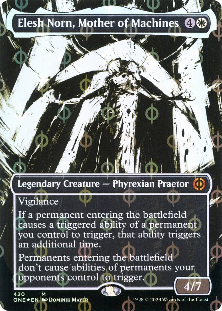 Elesh Norn, Mother of Machines (Borderless Ichor Step-and-Compleat Foil) [Phyrexia: All Will Be One] | Good Games North