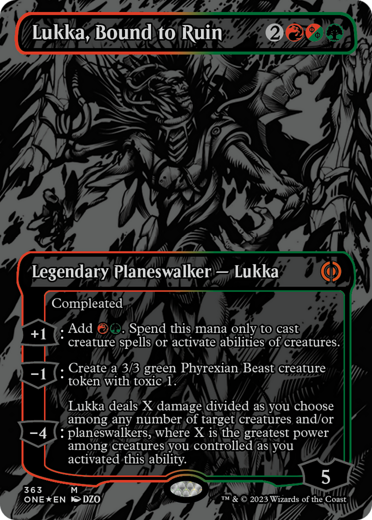 Lukka, Bound to Ruin (Oil Slick Raised Foil) [Phyrexia: All Will Be One] | Good Games North
