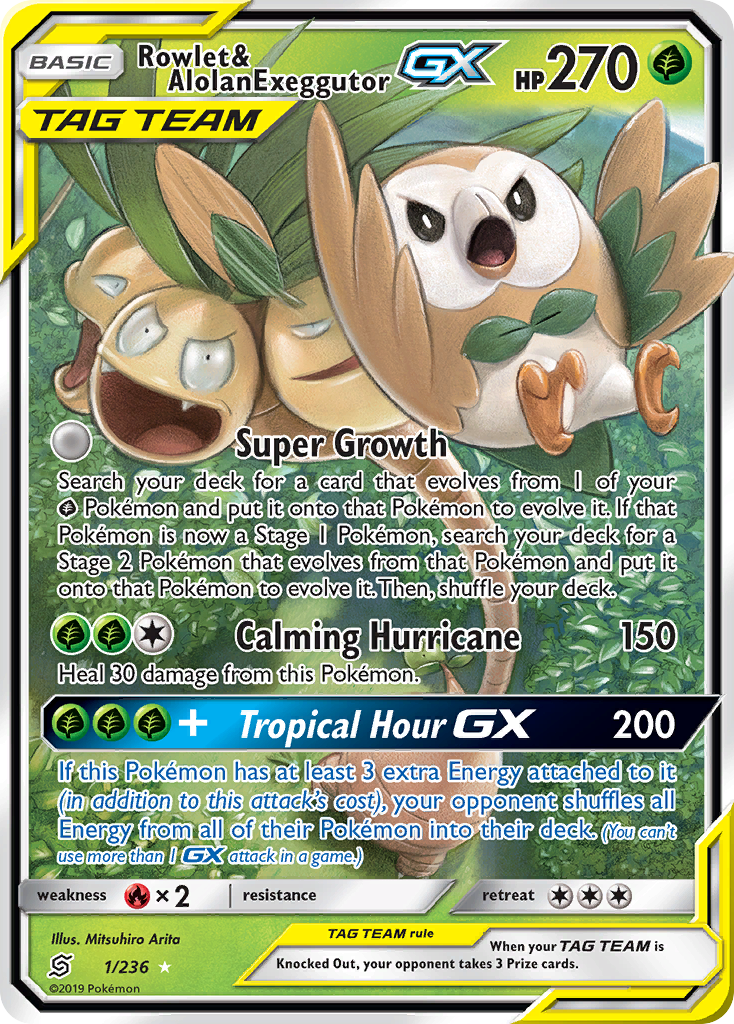Rowlet & Alolan Exeggutor GX (1/236) [Sun & Moon: Unified Minds] | Good Games North