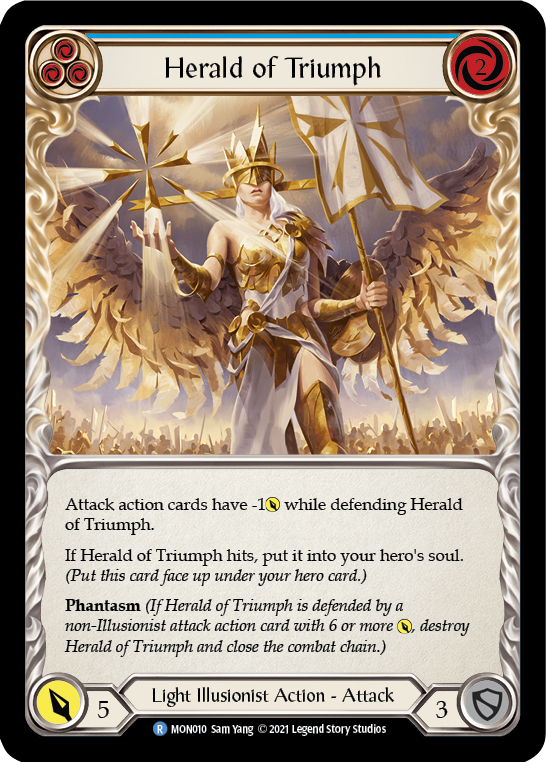 Herald of Triumph (Blue) [MON010-RF] 1st Edition Rainbow Foil | Good Games North