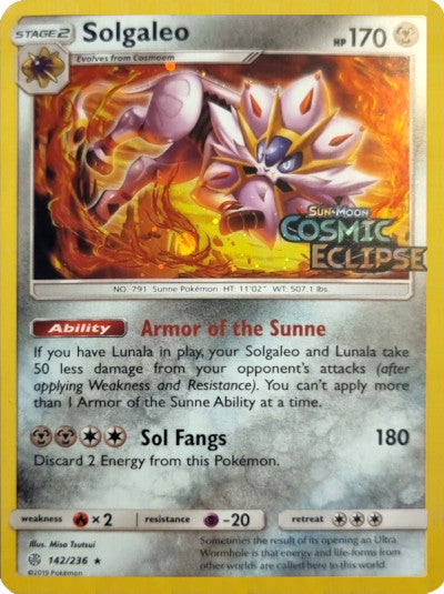 Solgaleo (142/236) (Cosmos Holo) [Sun & Moon: Cosmic Eclipse] | Good Games North