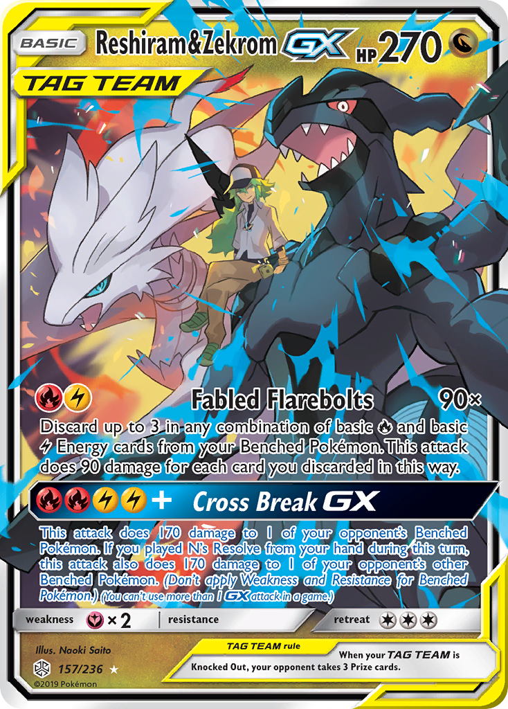 Reshiram & Zekrom GX (157/236) [Sun & Moon: Cosmic Eclipse] | Good Games North
