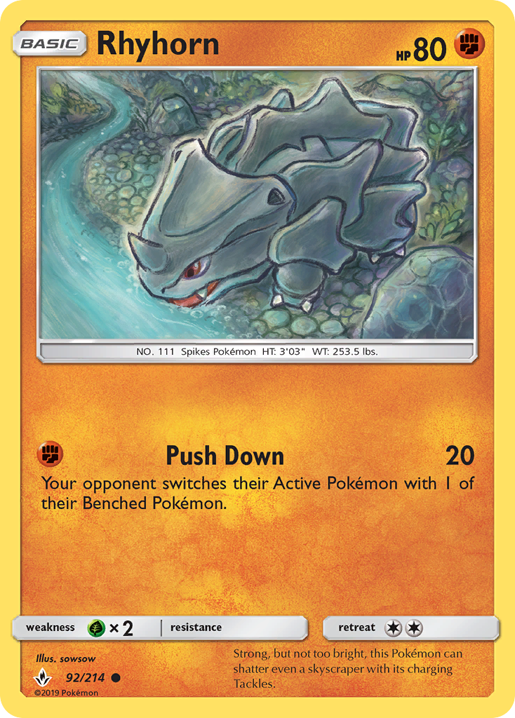 Rhyhorn (92/214) [Sun & Moon: Unbroken Bonds] | Good Games North