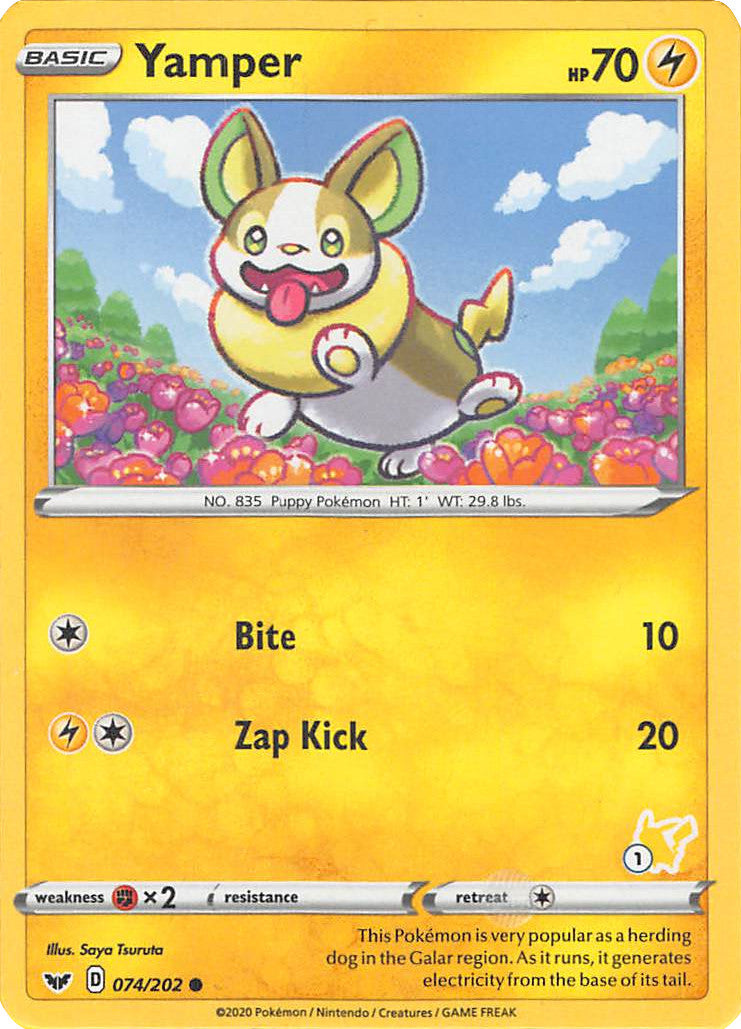 Yamper (074/202) (Pikachu Stamp #1) [Battle Academy 2022] | Good Games North