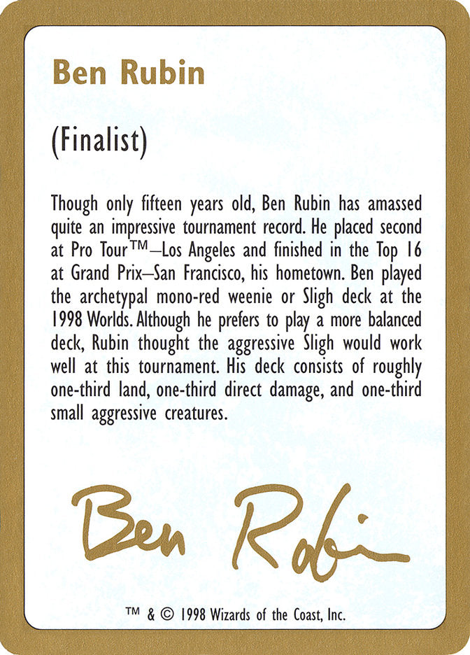 Ben Rubin Bio [World Championship Decks 1998] | Good Games North
