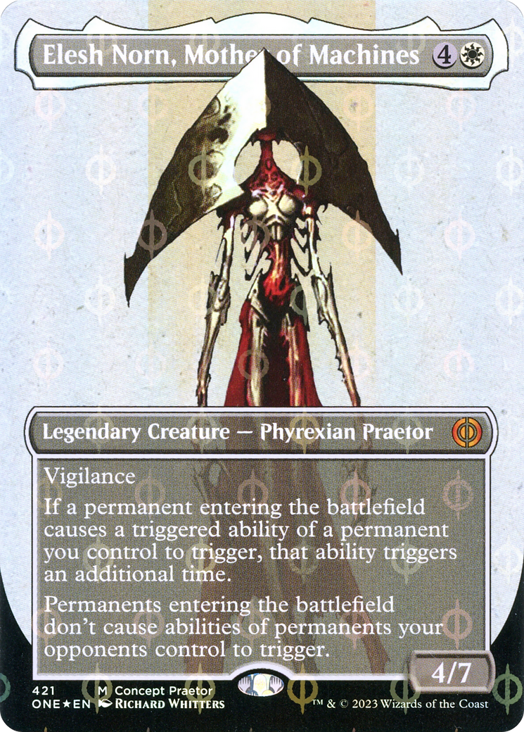 Elesh Norn, Mother of Machines (Borderless Concept Praetors Step-and-Compleat Foil) [Phyrexia: All Will Be One] | Good Games North