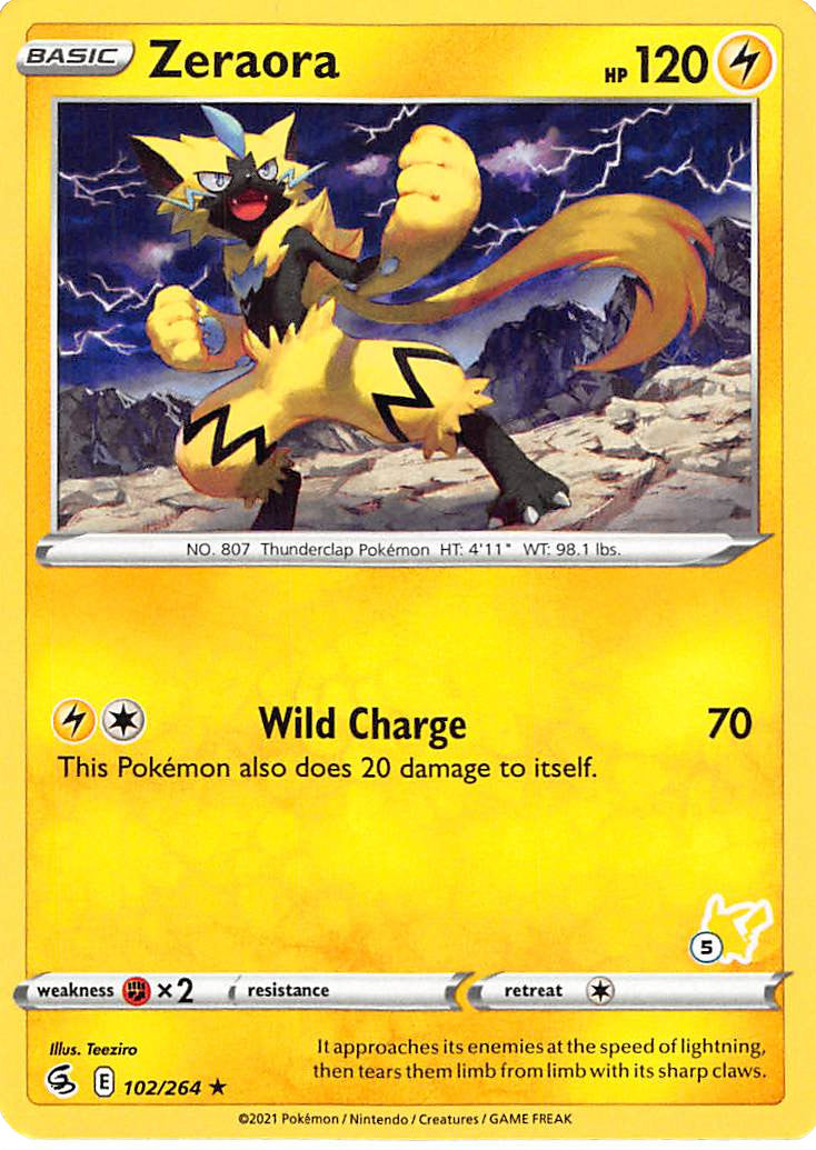 Zeraora (102/264) (Pikachu Stamp #5) [Battle Academy 2022] | Good Games North