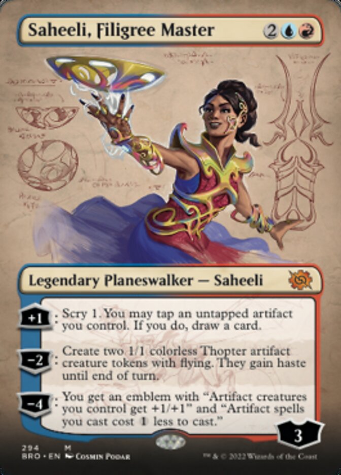Saheeli, Filigree Master (Borderless Alternate Art) [The Brothers' War] | Good Games North