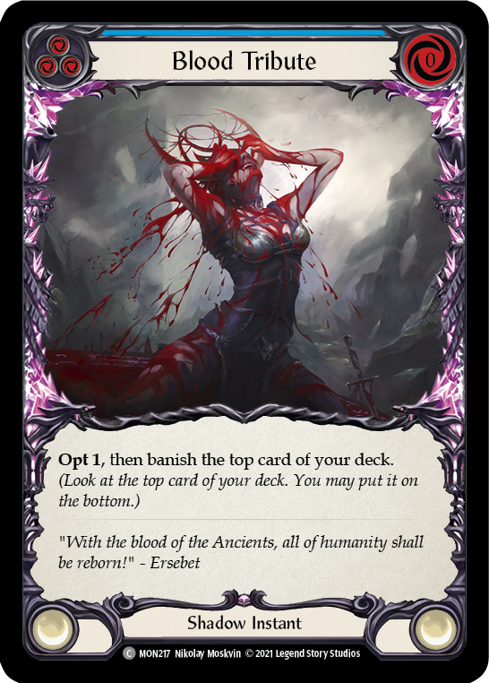 Blood Tribute (Blue) [MON217-RF] 1st Edition Rainbow Foil | Good Games North
