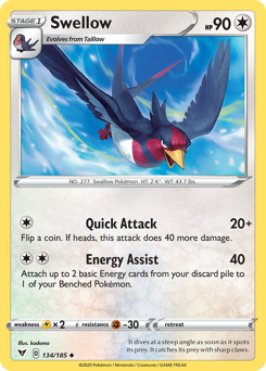 Swellow (134/185) [Sword & Shield: Vivid Voltage] | Good Games North