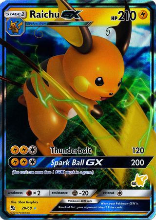 Raichu GX (20/68) (Pikachu Stamp #60) [Battle Academy 2020] | Good Games North