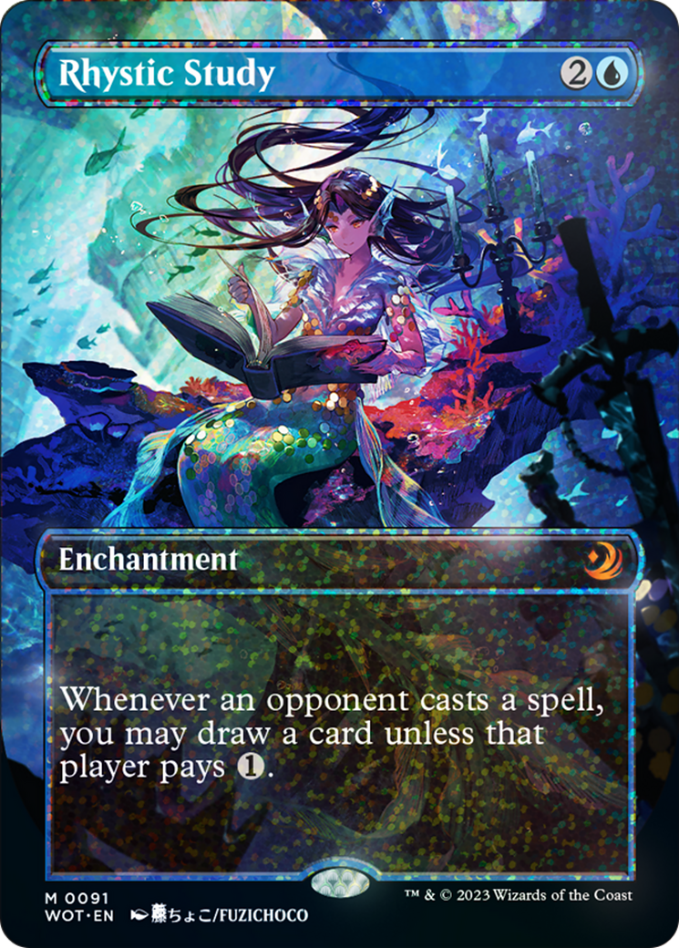 Rhystic Study (Anime Borderless) (Confetti Foil) [Wilds of Eldraine: Enchanting Tales] | Good Games North