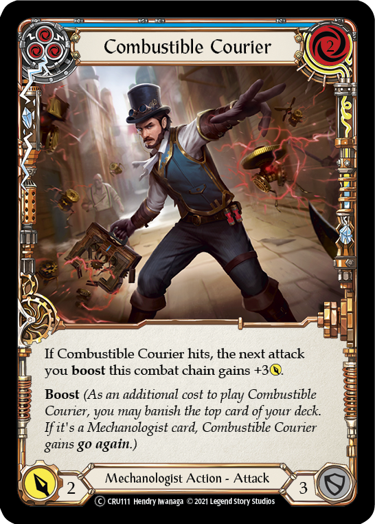 Combustible Courier (Blue) [U-CRU111-RF] Unlimited Rainbow Foil | Good Games North
