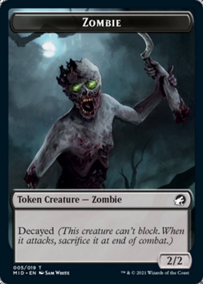 Zombie (005) // Wrenn and Seven Emblem Double-sided Token [Innistrad: Midnight Hunt Tokens] | Good Games North