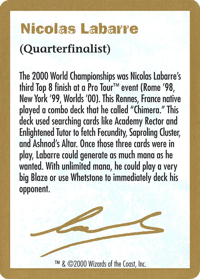 Nicolas Labarre Bio [World Championship Decks 2000] | Good Games North