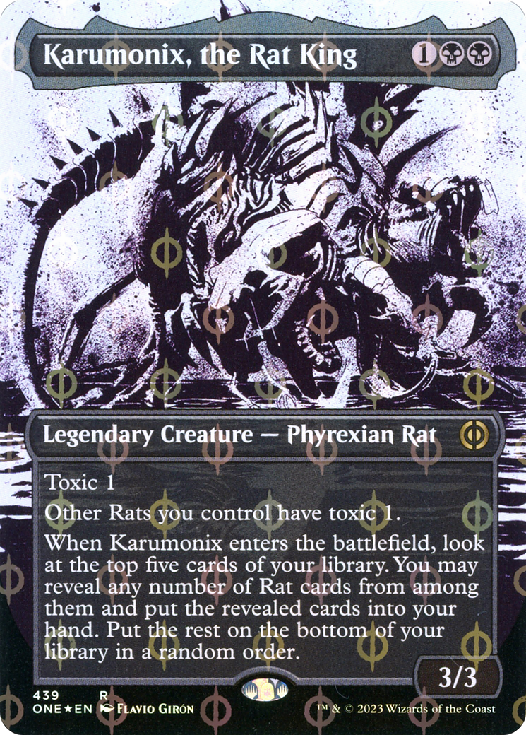 Karumonix, the Rat King (Borderless Ichor Step-and-Compleat Foil) [Phyrexia: All Will Be One] | Good Games North