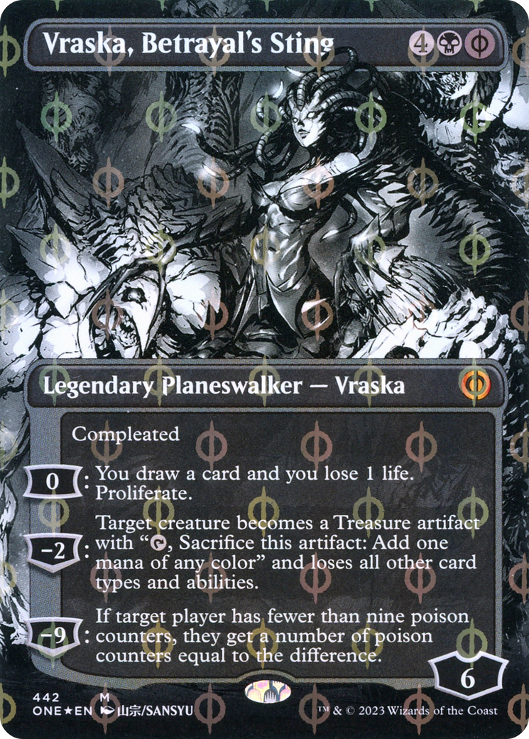 Vraska, Betrayal's Sting (Borderless Manga Step-and-Compleat Foil) [Phyrexia: All Will Be One] | Good Games North