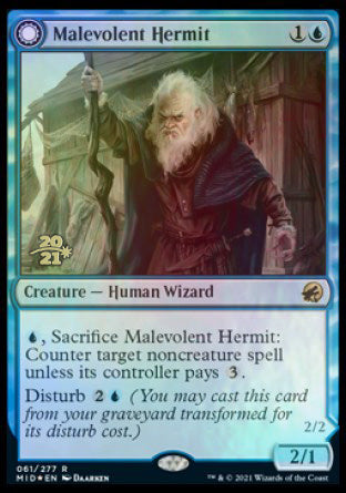 Malevolent Hermit // Benevolent Geist [Innistrad: Midnight Hunt Prerelease Promos] | Good Games North