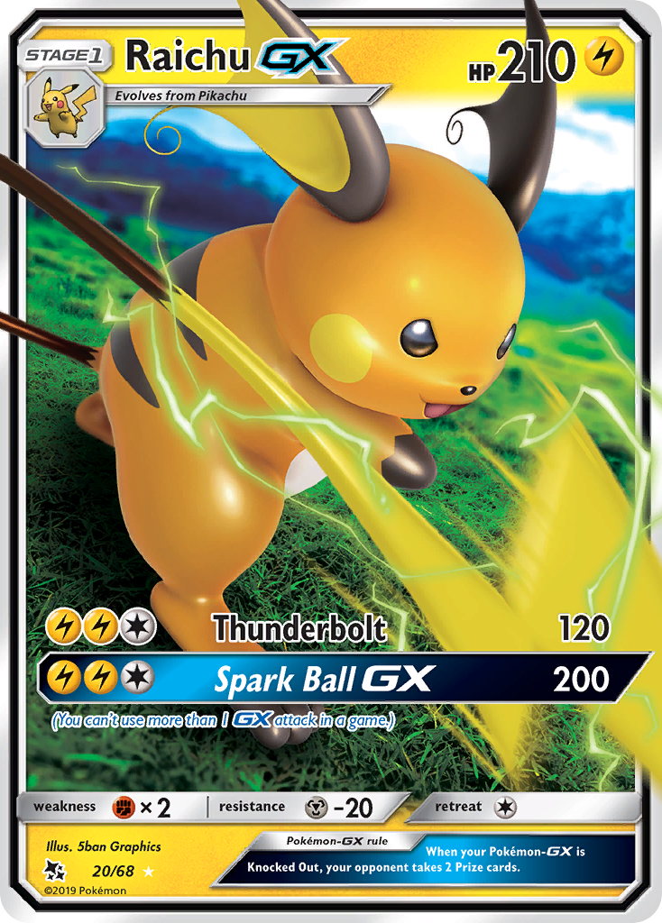 Raichu GX (20/68) [Sun & Moon: Hidden Fates] | Good Games North