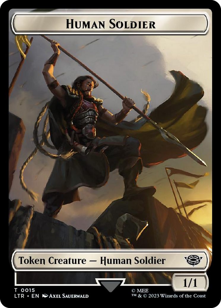Human Soldier (0015) // Food (0023) Double-Sided Token (Surge Foil) [The Lord of the Rings: Tales of Middle-Earth Tokens] | Good Games North
