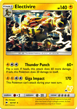 Electivire (43/147) (Pikachu Stamp #32) [Battle Academy 2020] | Good Games North