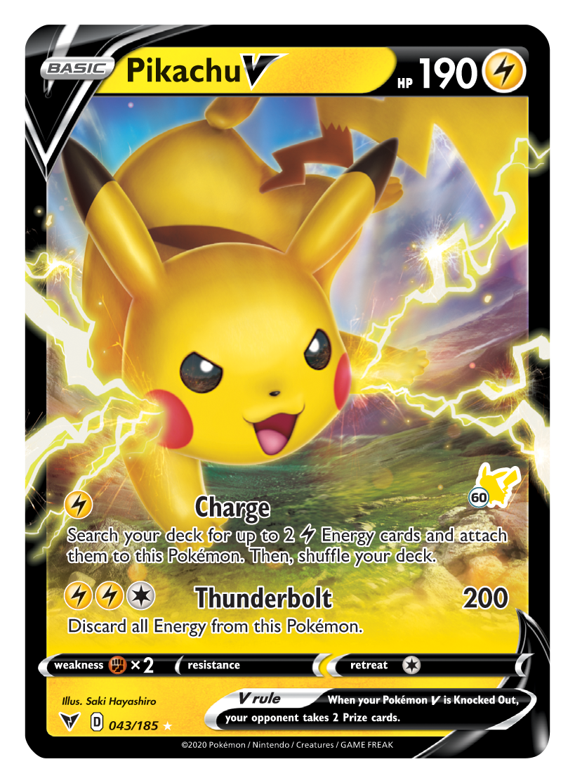 Pikachu V (043/185) (Pikachu Stamp #60) [Battle Academy 2022] | Good Games North