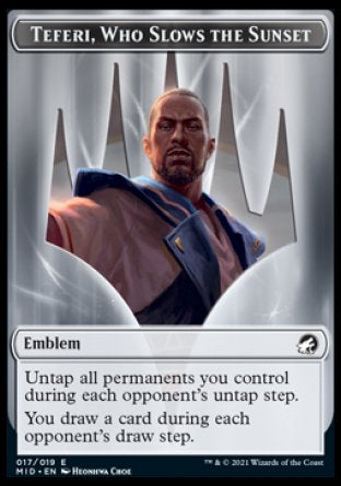 Teferi, Who Slows the Sunset Emblem [Innistrad: Midnight Hunt Tokens] | Good Games North