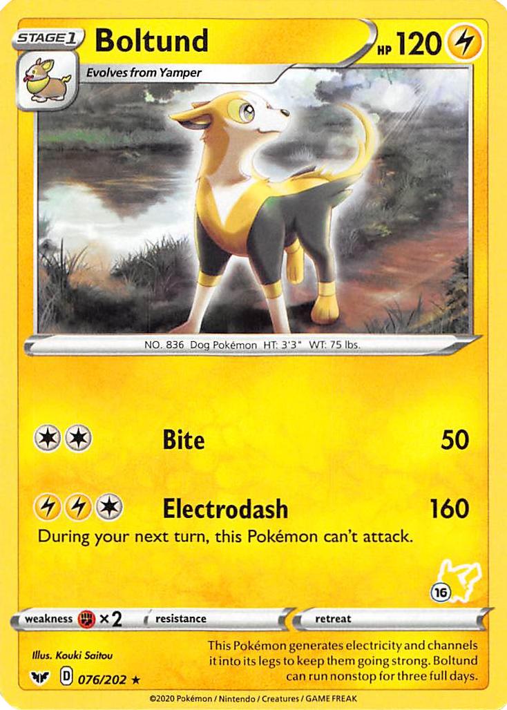 Boltund (076/202) (Pikachu Stamp #16) [Battle Academy 2022] | Good Games North