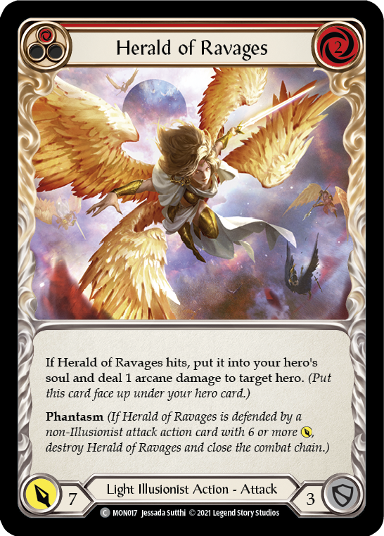 Herald of Ravages (Red) [MON017-RF] 1st Edition Rainbow Foil | Good Games North