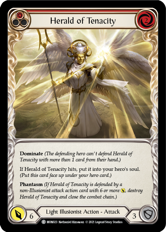 Herald of Tenacity (Red) [MON023-RF] 1st Edition Rainbow Foil | Good Games North