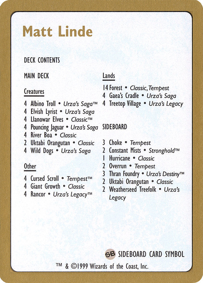 Matt Linde Decklist [World Championship Decks 1999] | Good Games North