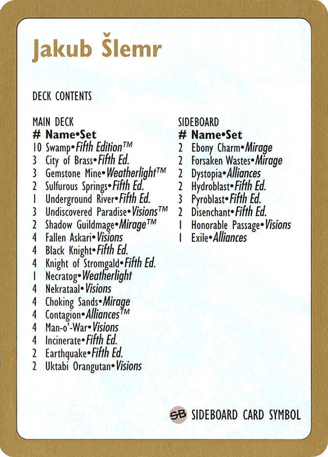 Jakub Šlemr Decklist [World Championship Decks 1997] | Good Games North