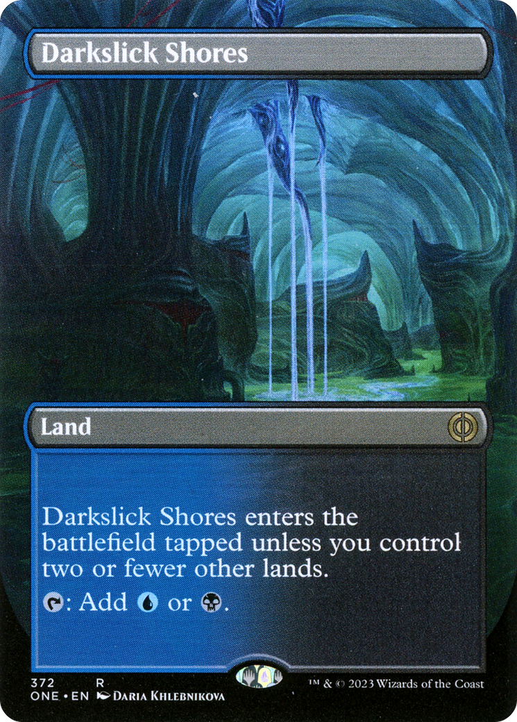 Darkslick Shores (Borderless Alternate Art) [Phyrexia: All Will Be One] | Good Games North
