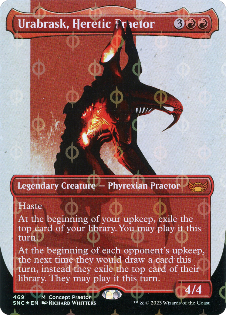 Urabrask, Heretic Praetor (Borderless Concept Praetors Step-and-Compleat Foil) [Phyrexia: All Will Be One] | Good Games North