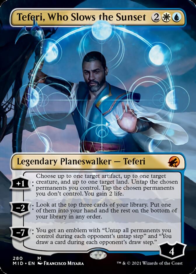 Teferi, Who Slows the Sunset (Borderless) [Innistrad: Midnight Hunt] | Good Games North