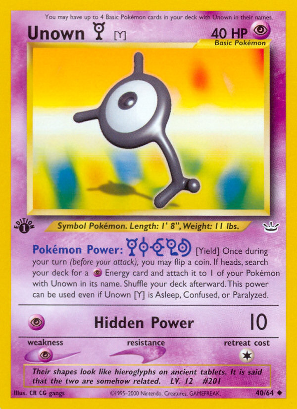 Unown [Y] (40/64) [Neo Revelation 1st Edition] | Good Games North