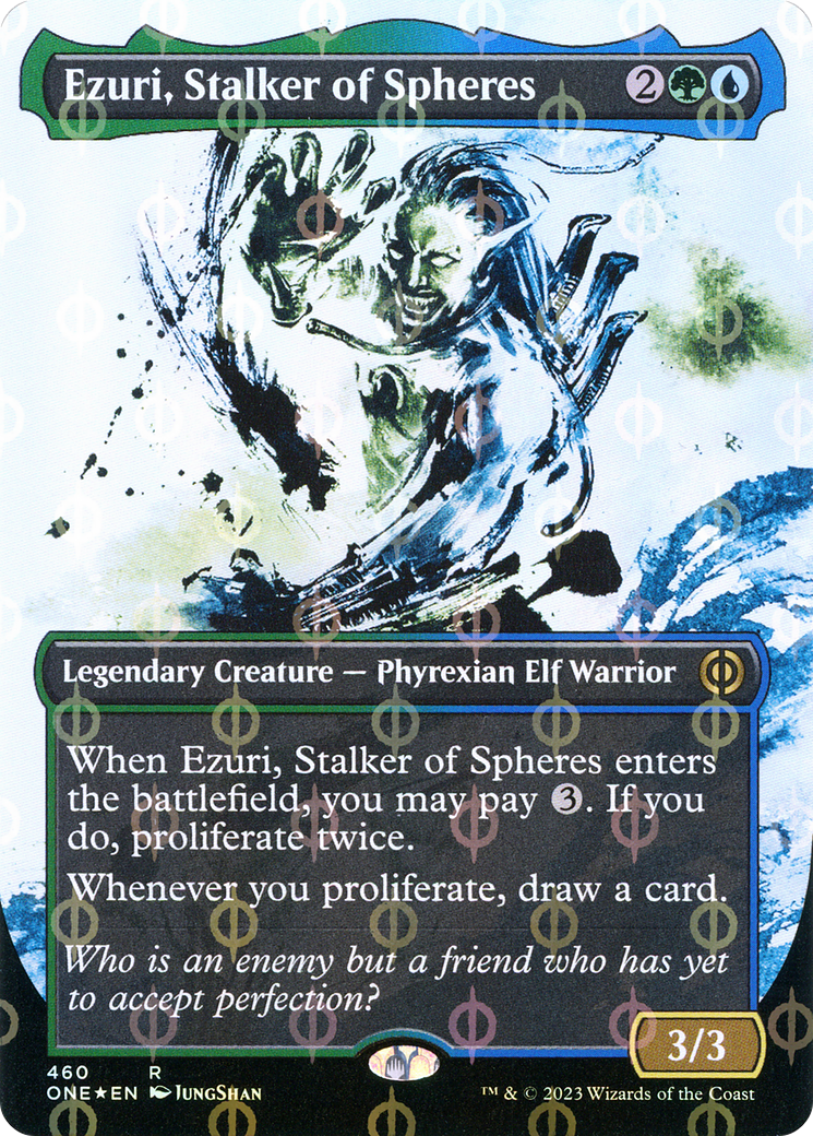 Ezuri, Stalker of Spheres (Borderless Ichor Step-and-Compleat Foil) [Phyrexia: All Will Be One] | Good Games North