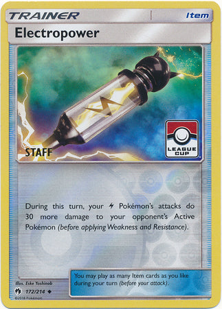 Electropower (172/214) (League Promo Staff) [Sun & Moon: Lost Thunder] | Good Games North